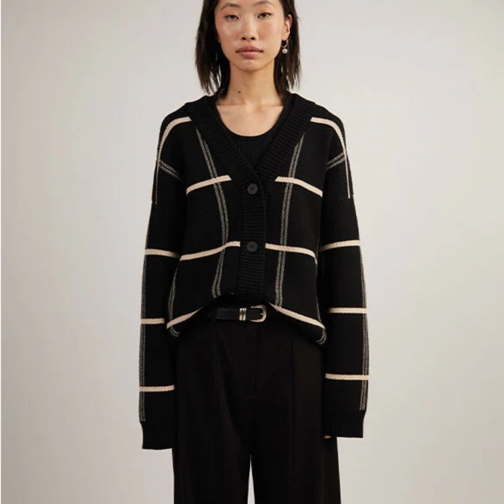Oak + Fort Black and Cream Plaid Cardigan